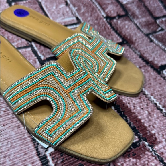 Beaded Tan Turquoise Sandals BNWT! - Picture 1 of 6